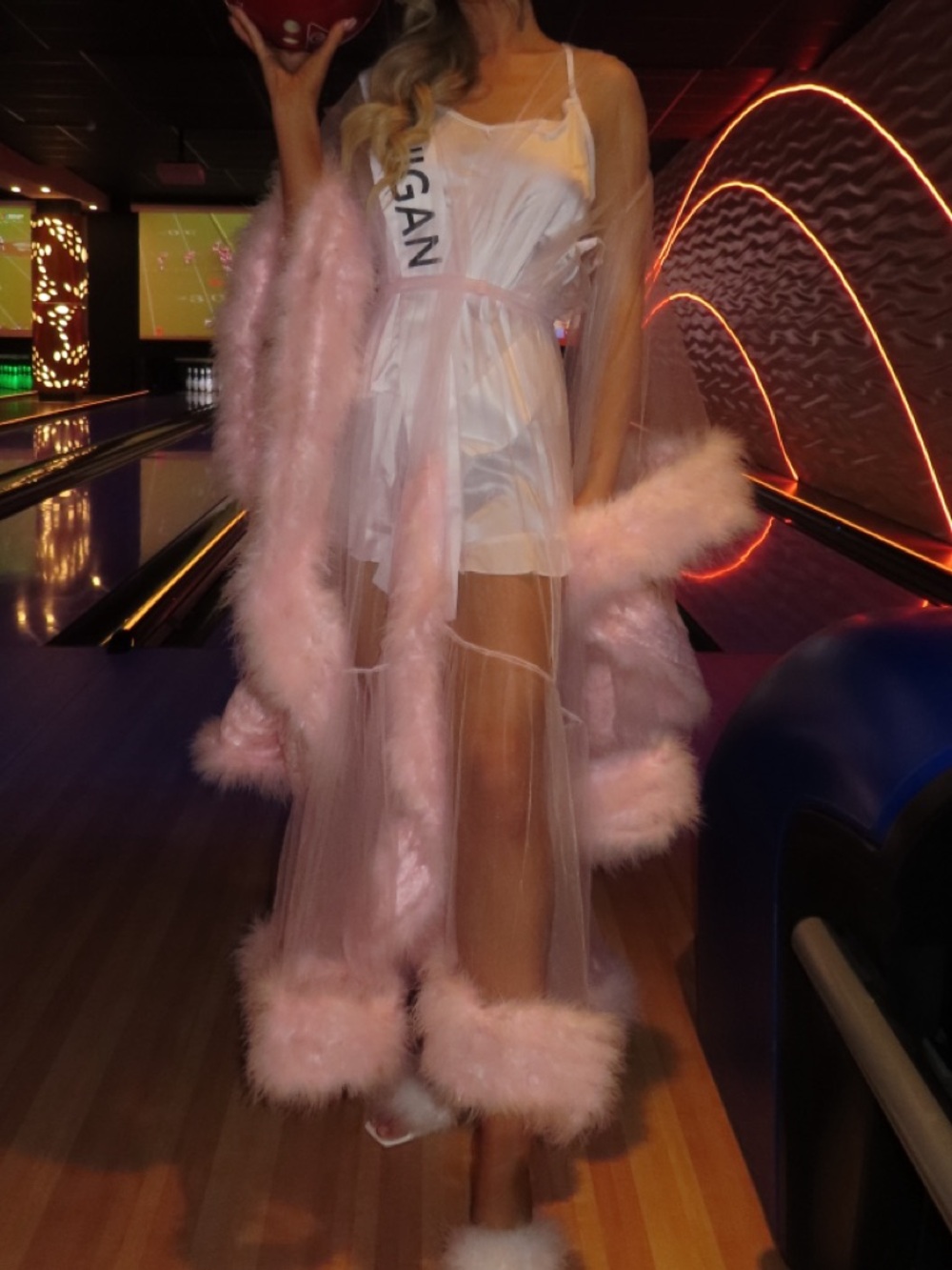 Sheer Pink Marabou-Trim Robe